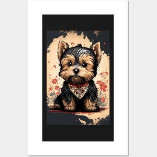Super Cute Yorkshire Terrier Puppy Portrait Japanese style Posters and Art